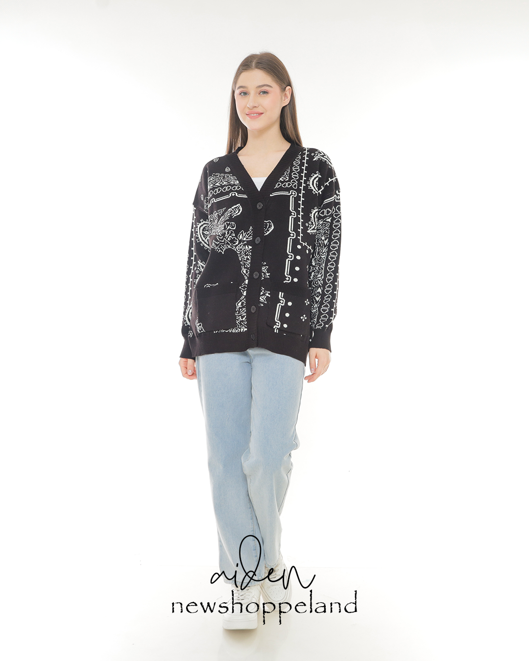 Aiden Paisley Patch Knit Cardigan Oversize