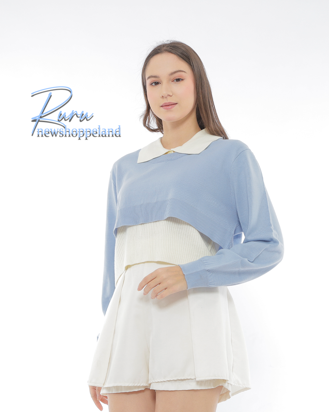 Ruru Sweater Rajut 2in1 Crop Sweater + Inner Crop Top All Size Korean Style