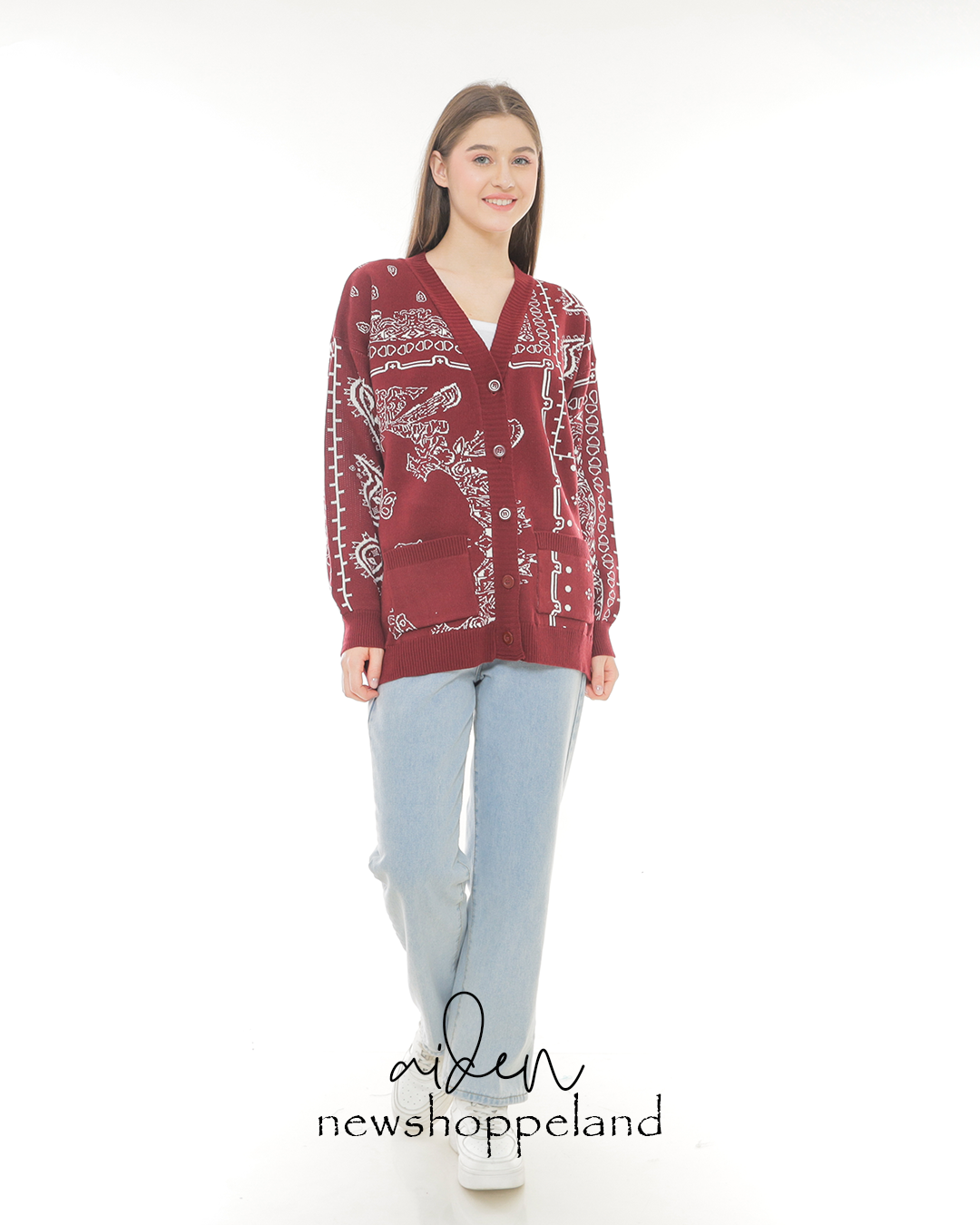Aiden Paisley Patch Knit Cardigan Oversize