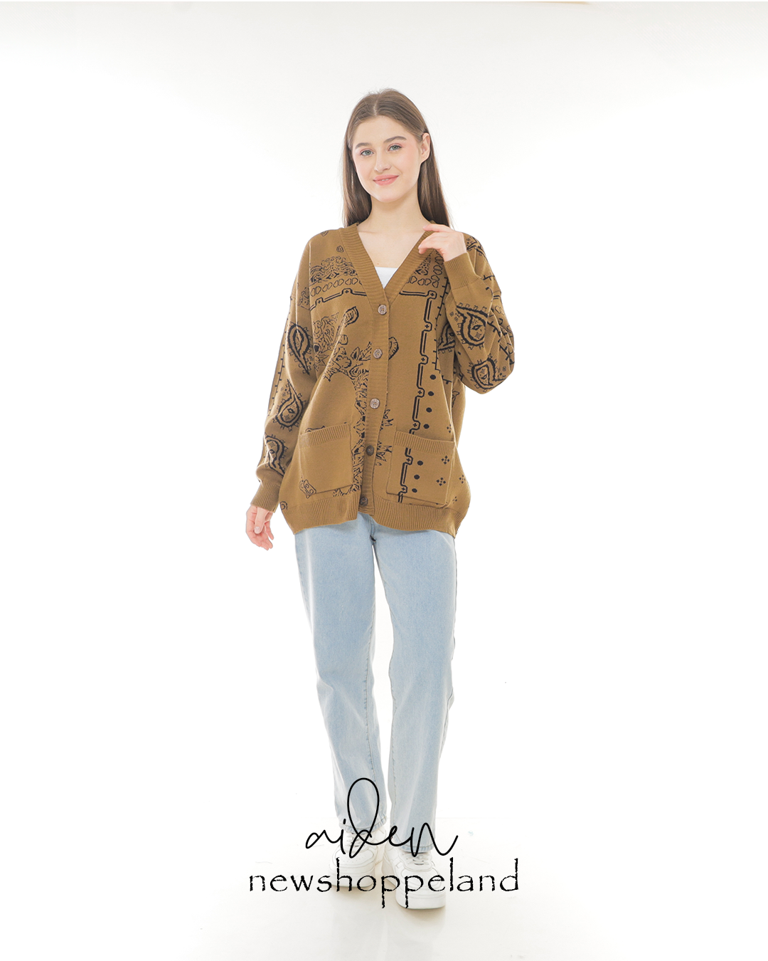 Aiden Paisley Patch Knit Cardigan Oversize