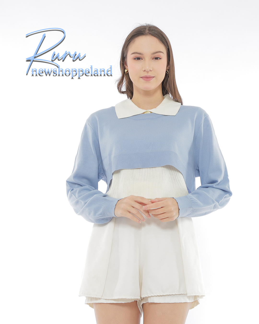 Ruru Sweater Rajut 2in1 Crop Sweater + Inner Crop Top All Size Korean Style