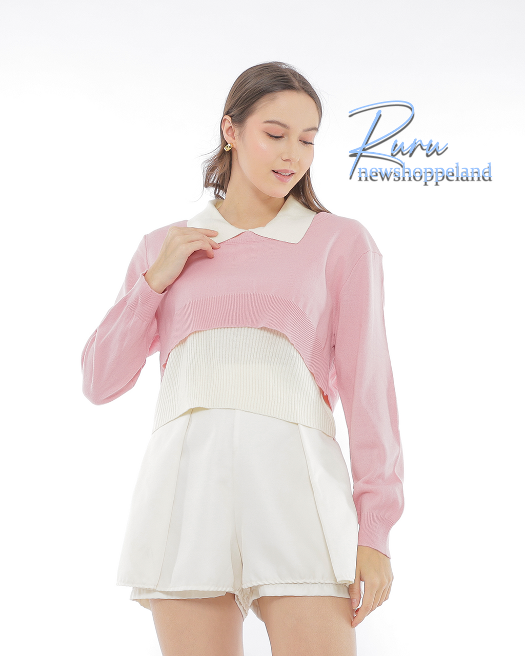 Ruru Sweater Rajut 2in1 Crop Sweater + Inner Crop Top All Size Korean Style