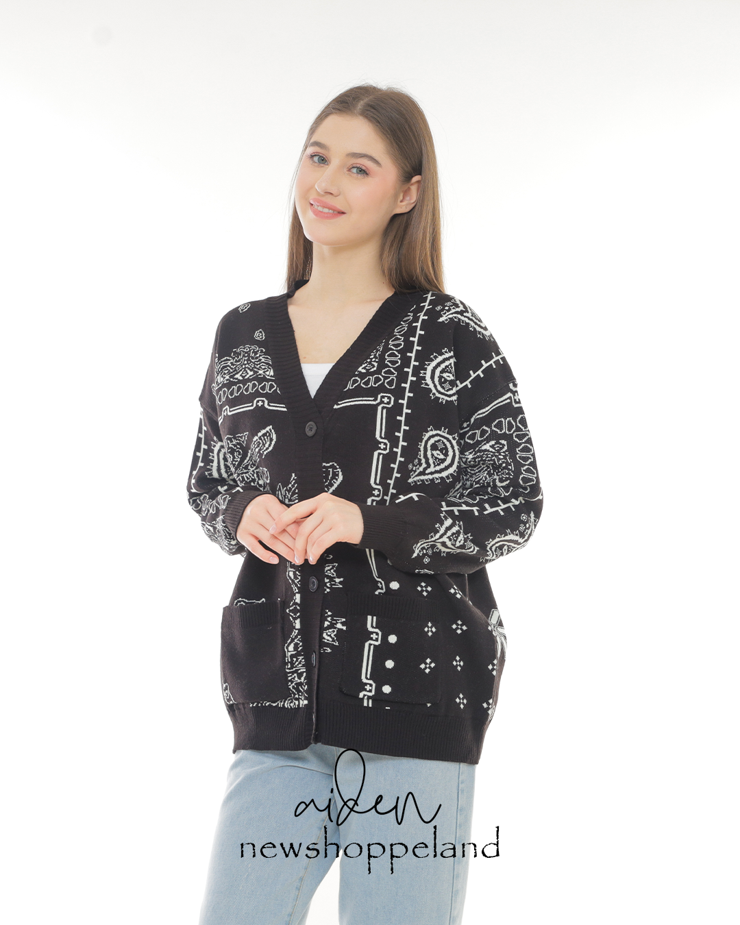Aiden Paisley Patch Knit Cardigan Oversize