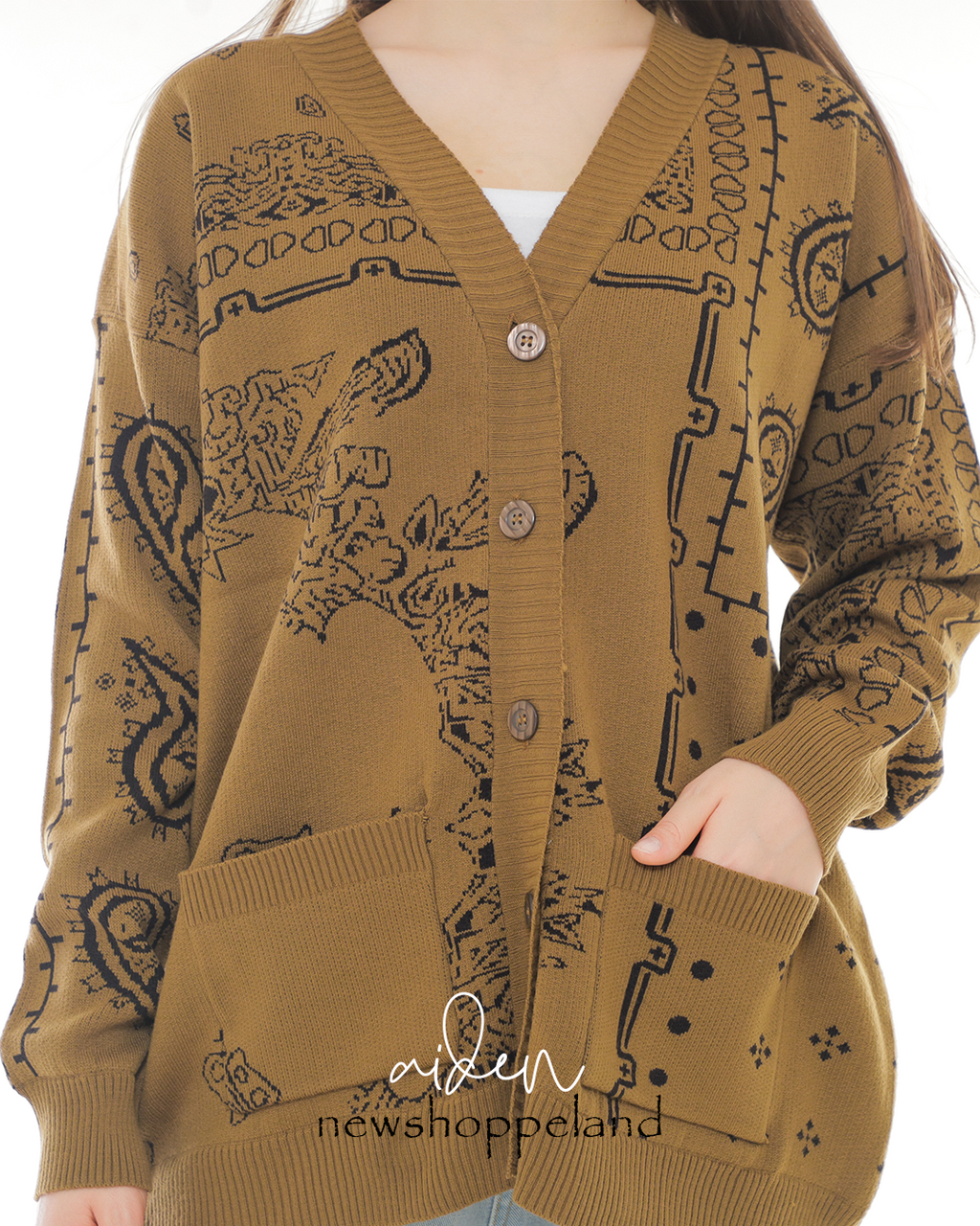 Aiden Paisley Patch Knit Cardigan Oversize