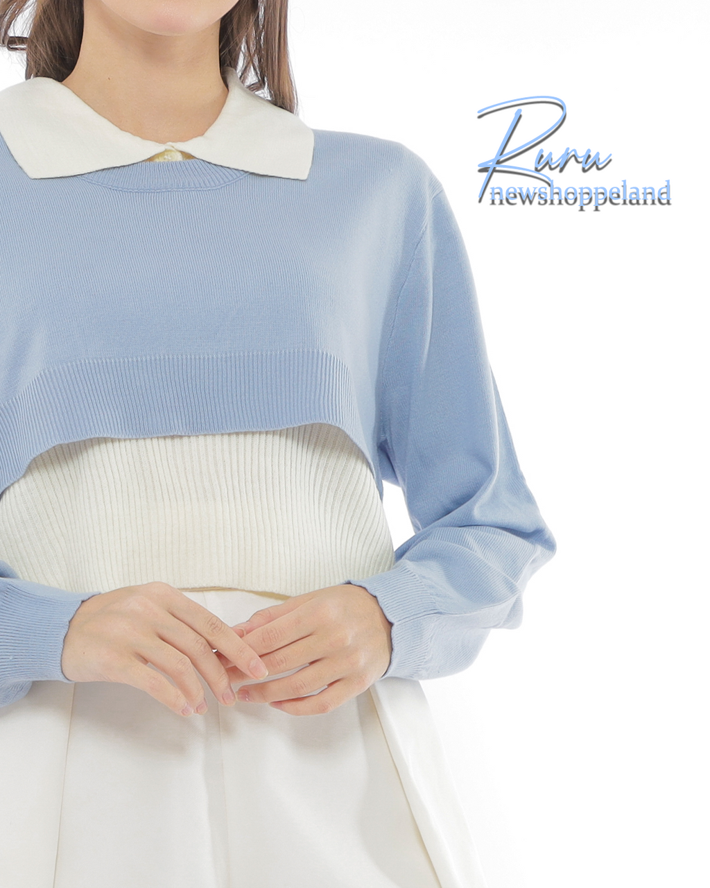 Ruru Sweater Rajut 2in1 Crop Sweater + Inner Crop Top All Size Korean Style