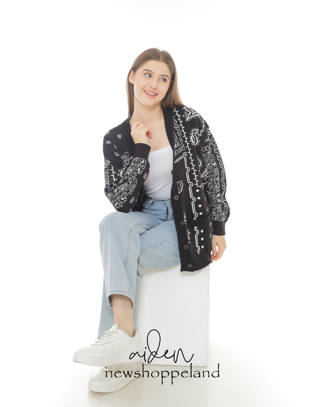 Aiden Paisley Patch Knit Cardigan Oversize