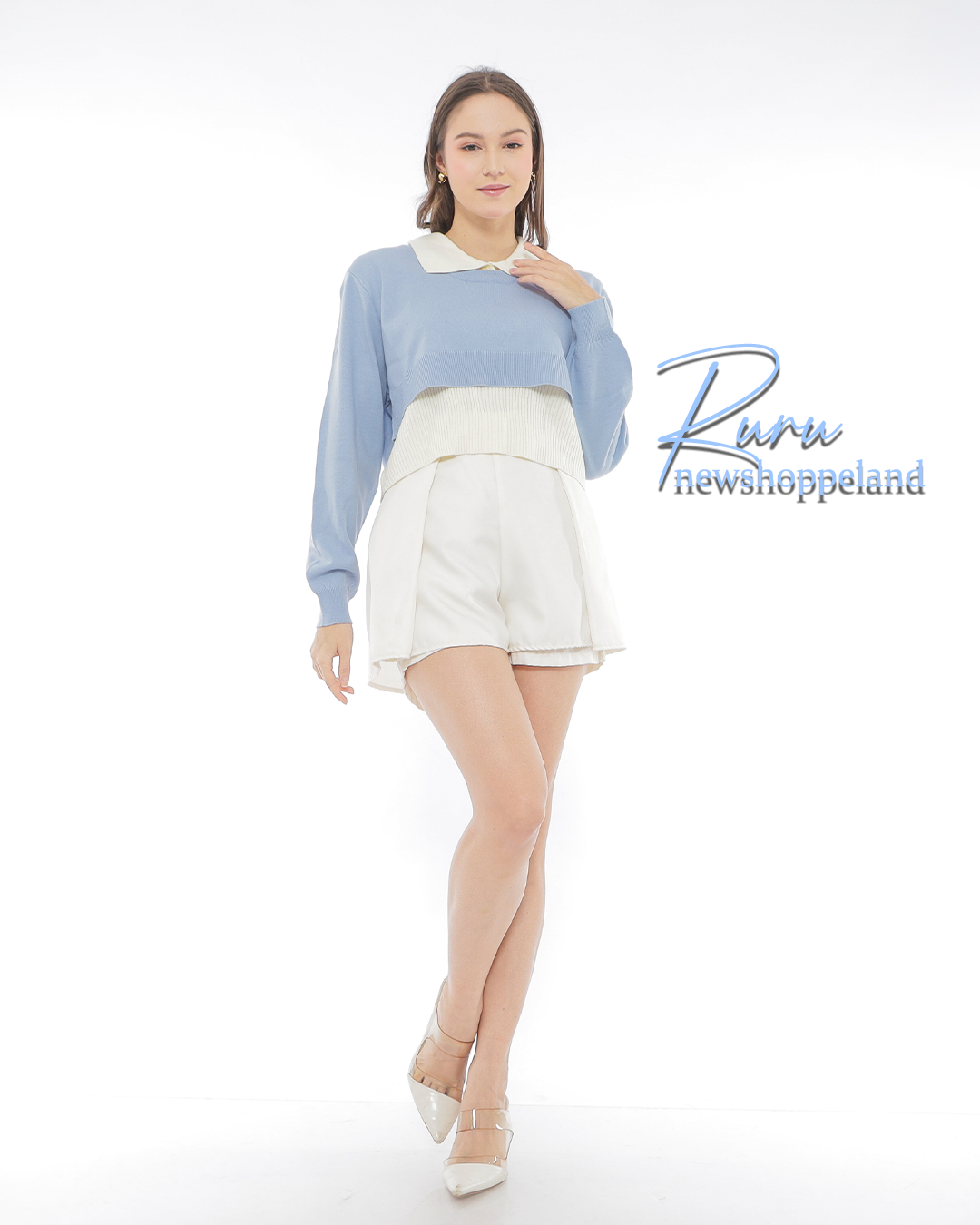 Ruru Sweater Rajut 2in1 Crop Sweater + Inner Crop Top All Size Korean Style