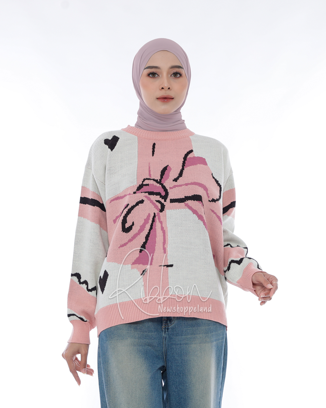 Ribbon Sweater Oversize Knit Premium
