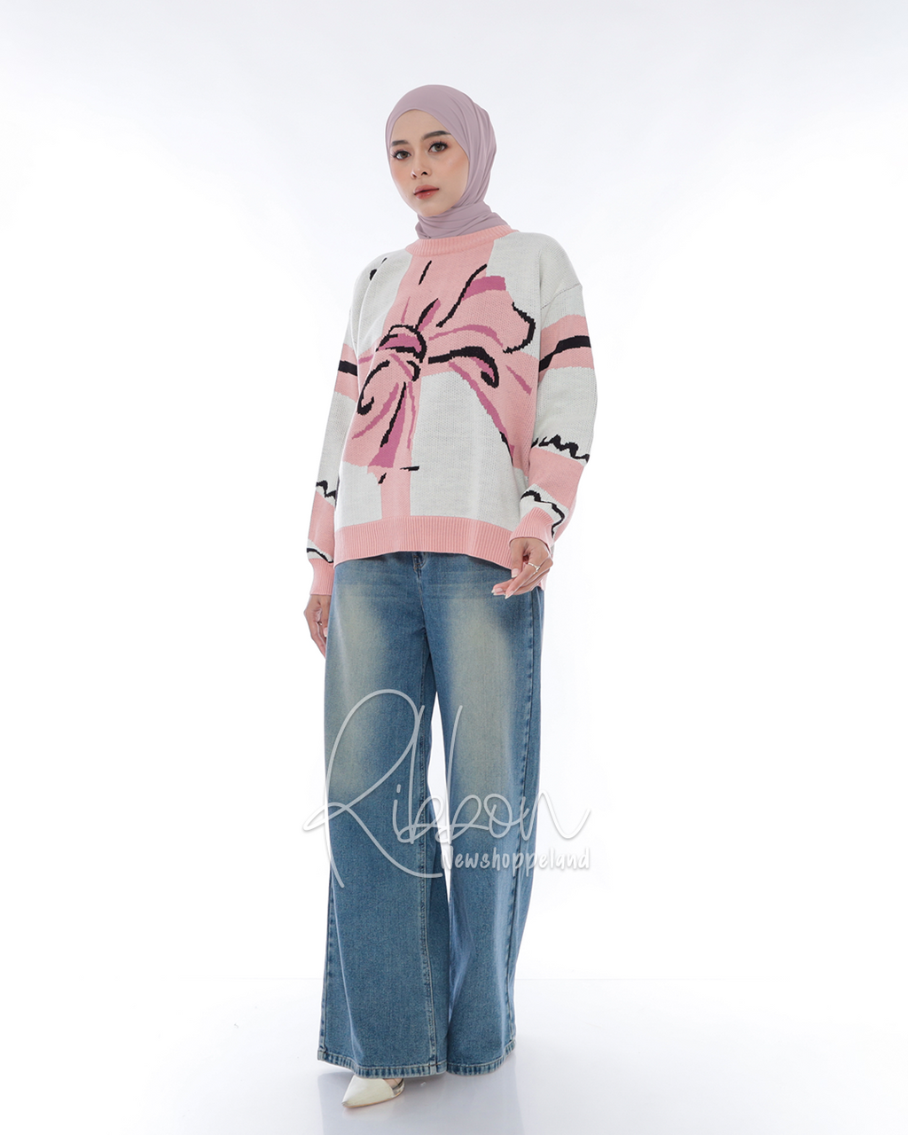 Ribbon Sweater Oversize Knit Premium