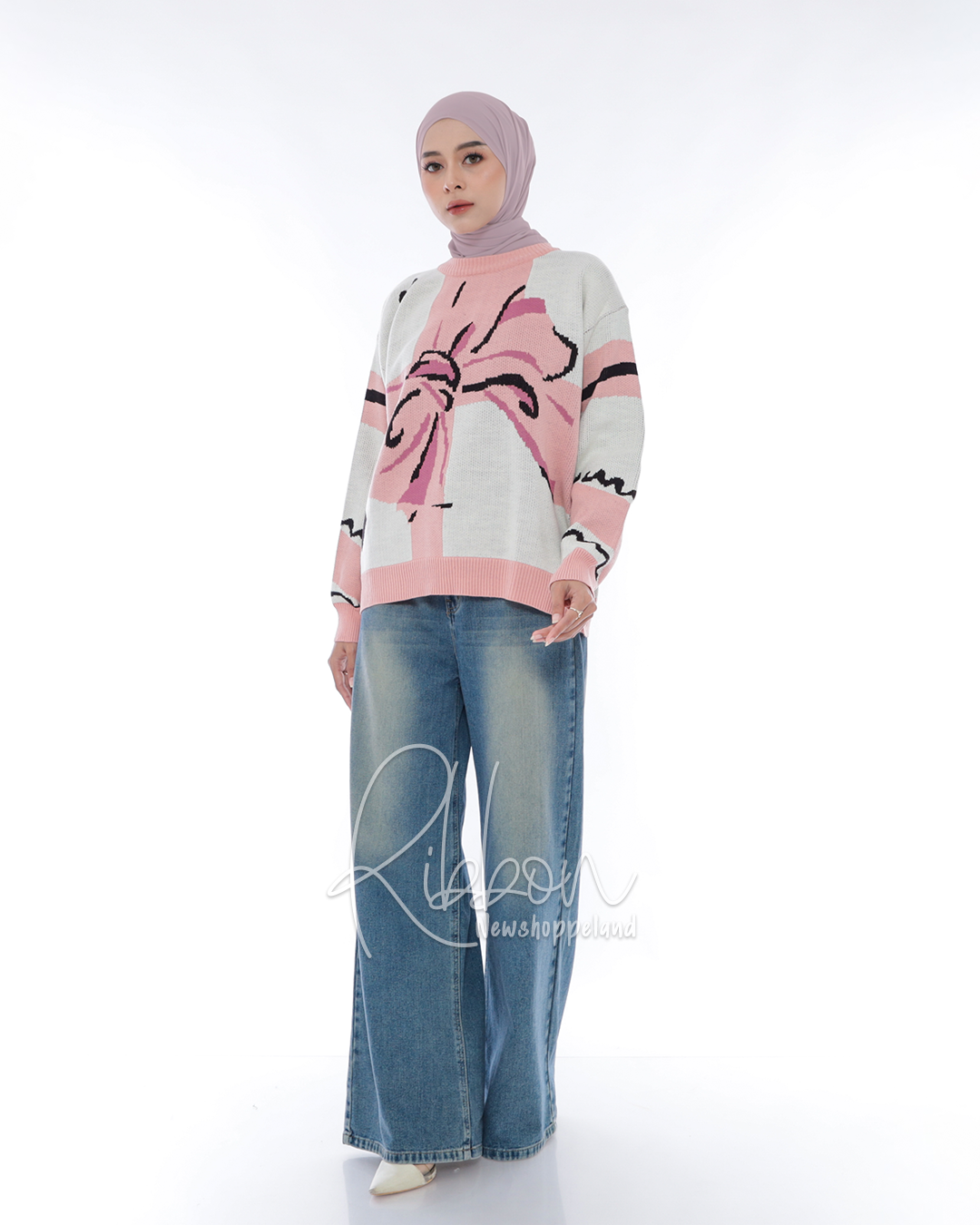 Ribbon Sweater Oversize Knit Premium