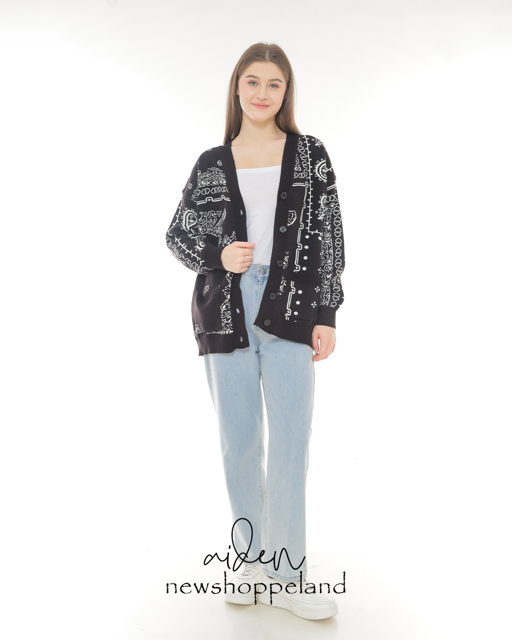 Aiden Paisley Patch Knit Cardigan Oversize