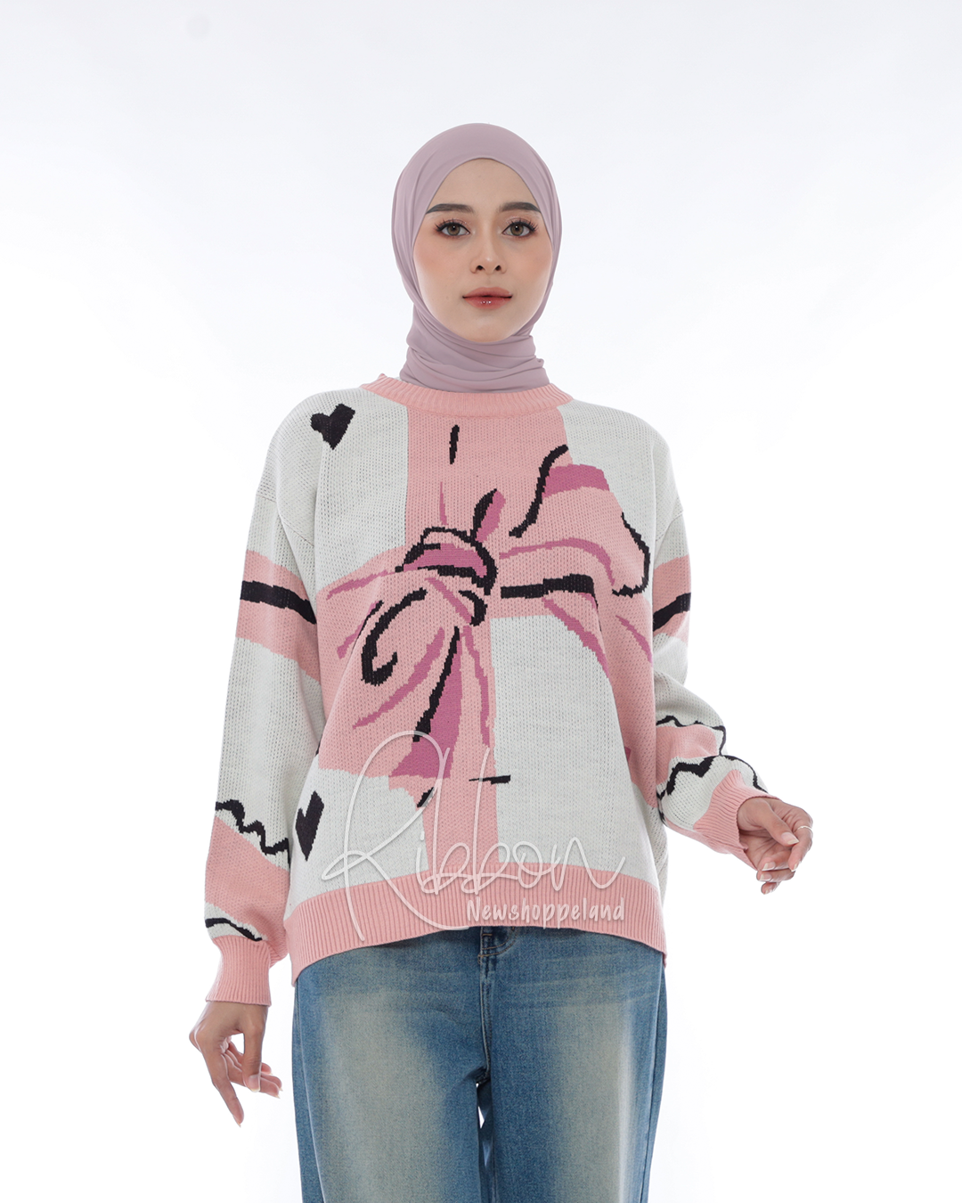 Ribbon Sweater Oversize Knit Premium