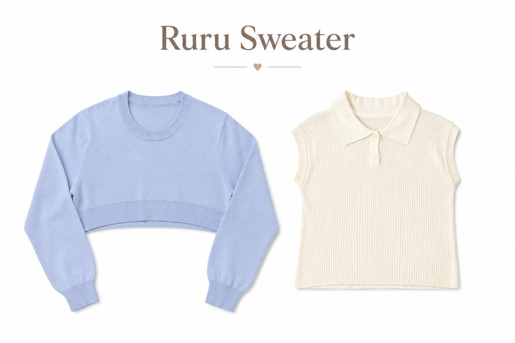 Ruru Sweater Rajut 2in1 Crop Sweater + Inner Crop Top All Size Korean Style