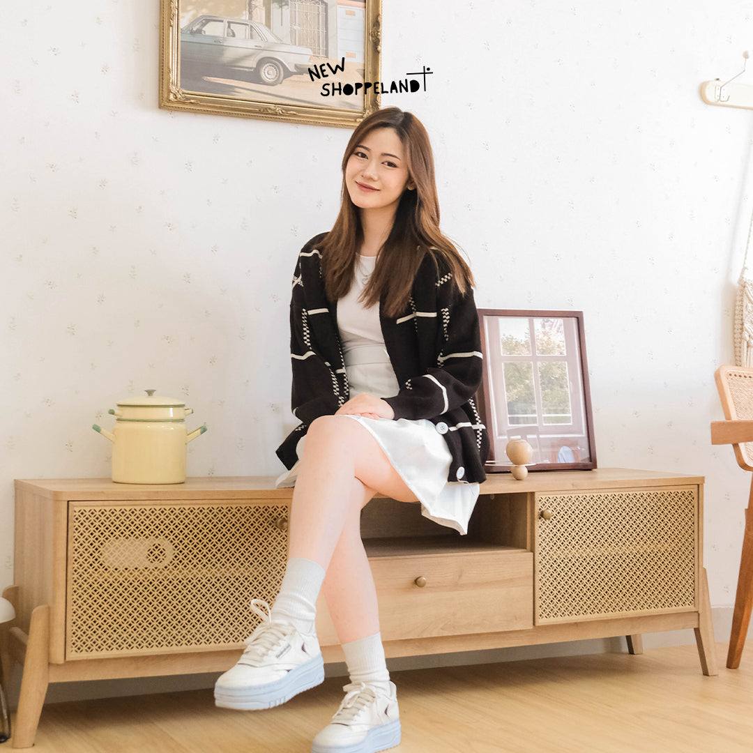 Nathan Grid Line Oversize Knit Cardigan Premium Korean Style
