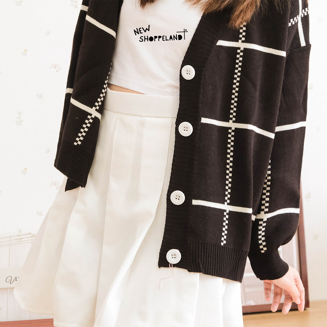 Nathan Grid Line Oversize Knit Cardigan Premium Korean Style