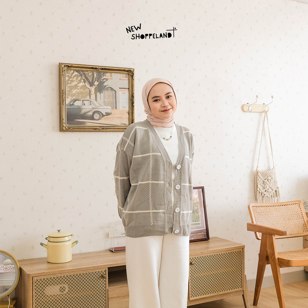 Nathan Grid Line Oversize Knit Cardigan Premium Korean Style