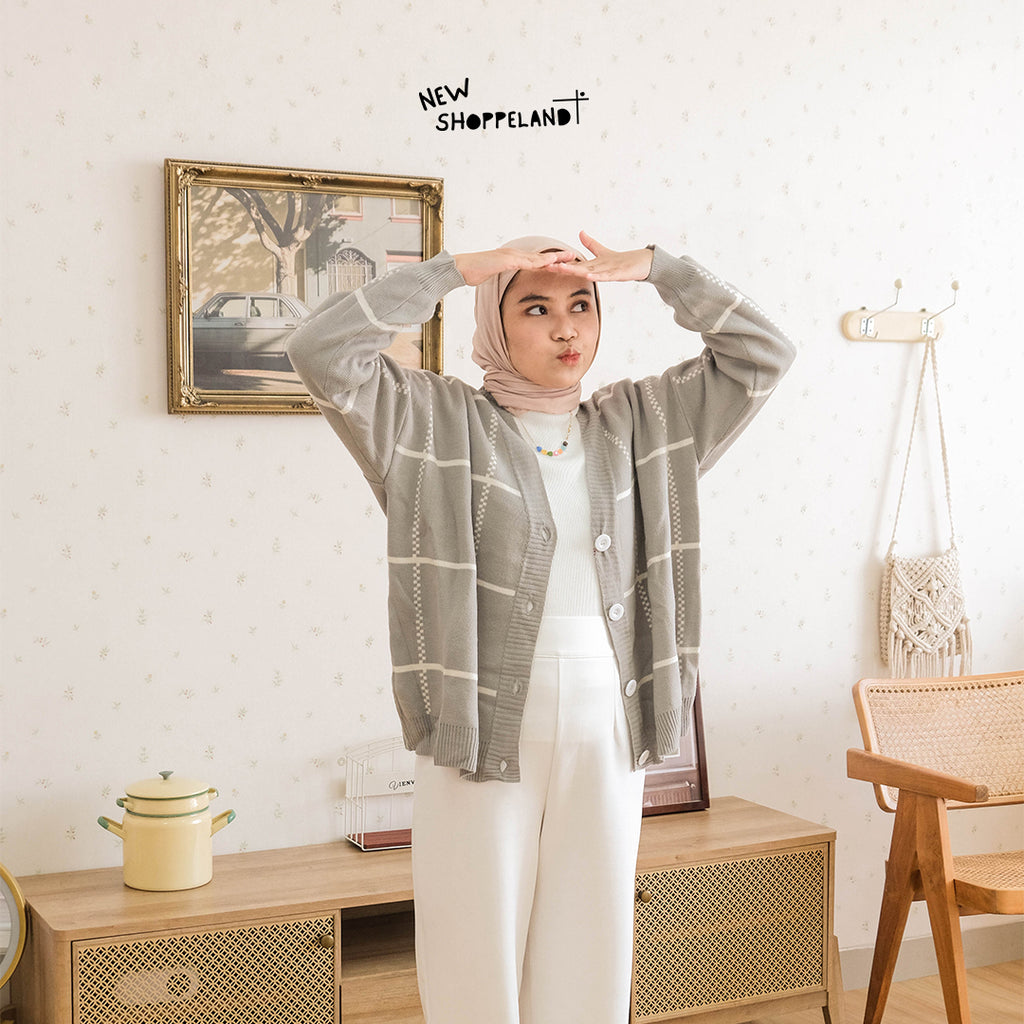 Nathan Grid Line Oversize Knit Cardigan Premium Korean Style