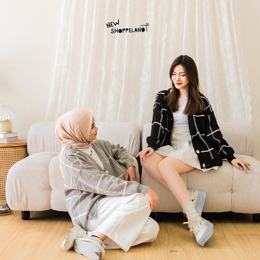Nathan Grid Line Oversize Knit Cardigan Premium Korean Style