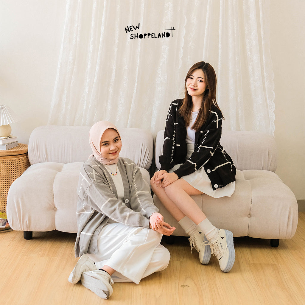 Nathan Grid Line Oversize Knit Cardigan Premium Korean Style