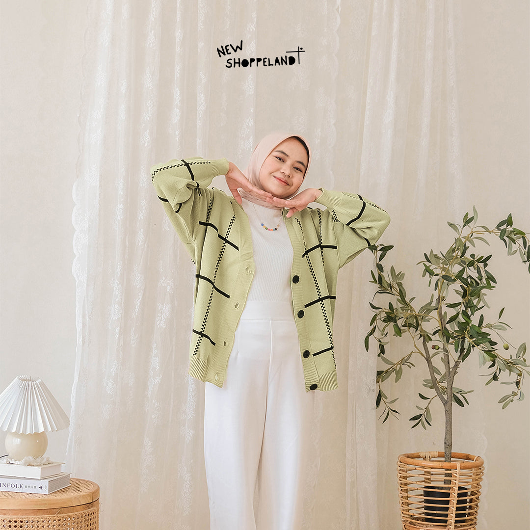Nathan Grid Line Oversize Knit Cardigan Premium Korean Style
