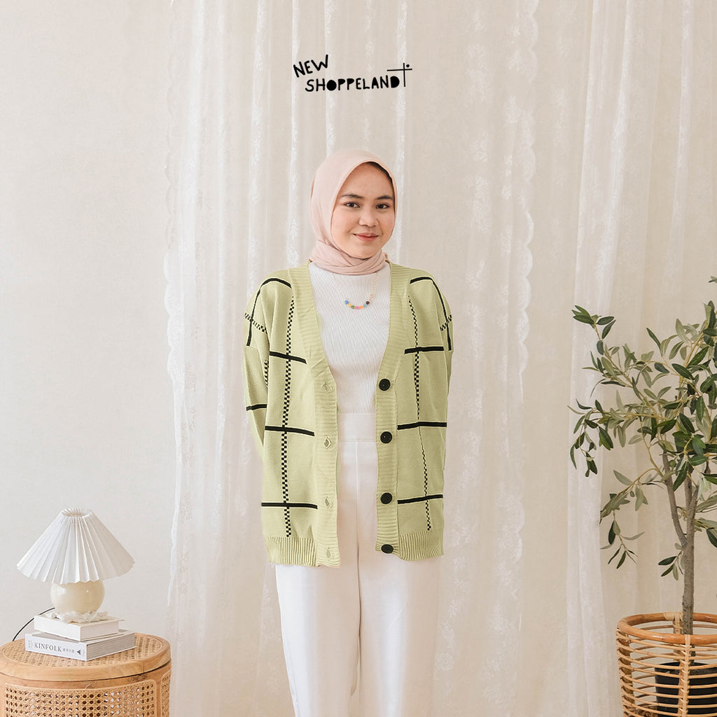 Nathan Grid Line Oversize Knit Cardigan Premium Korean Style