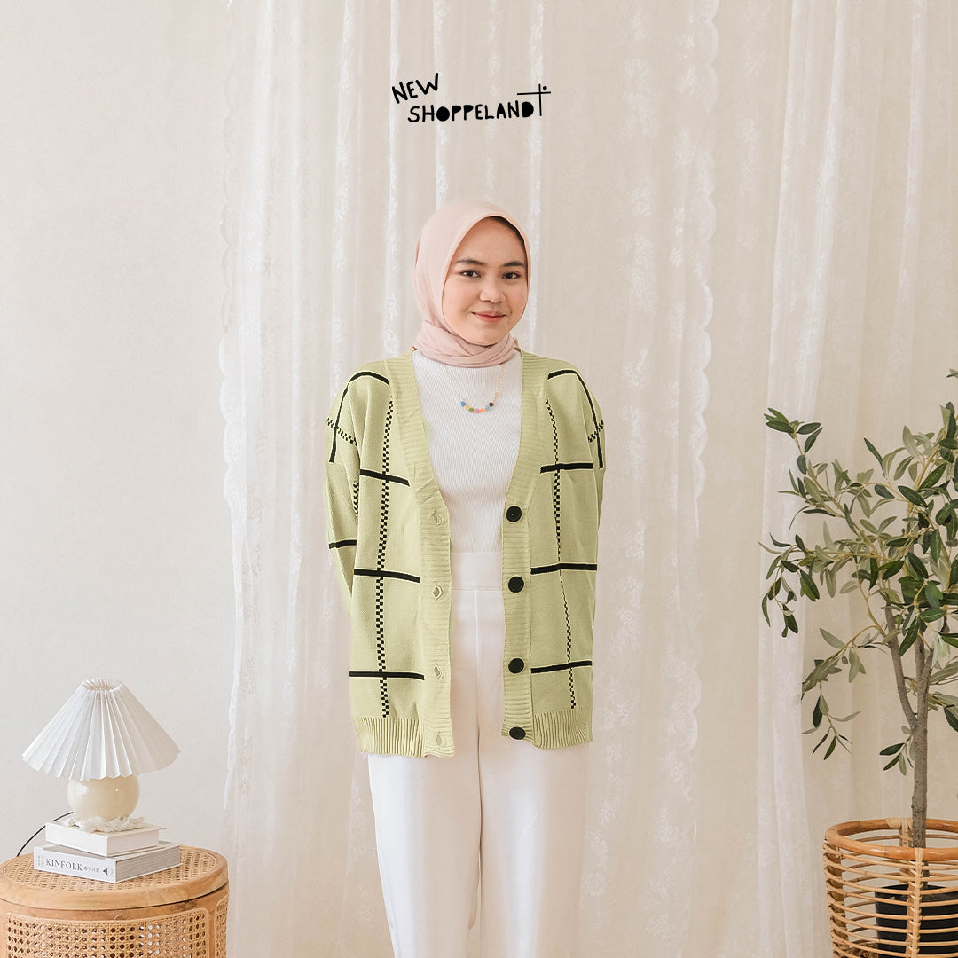 Nathan Grid Line Oversize Knit Cardigan Premium Korean Style