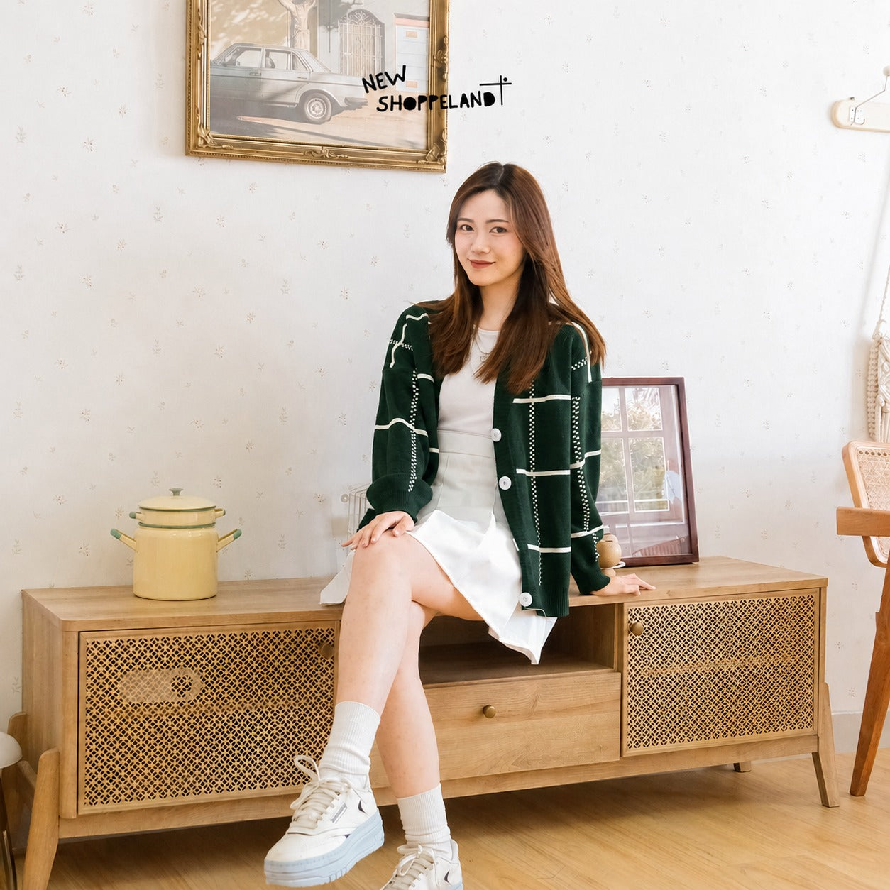 Nathan Grid Line Oversize Knit Cardigan Premium Korean Style