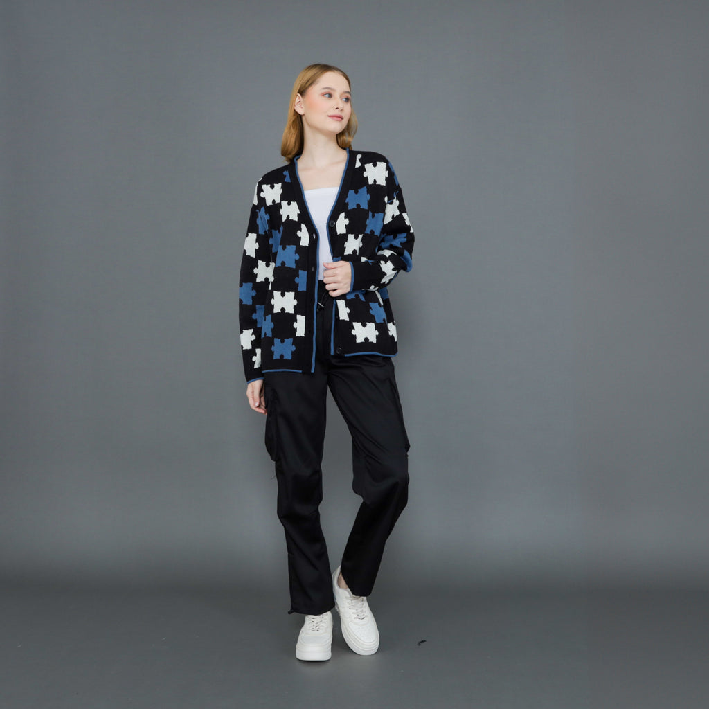 Jigsaw Mono Puzzle Cardigan Oversize Premium