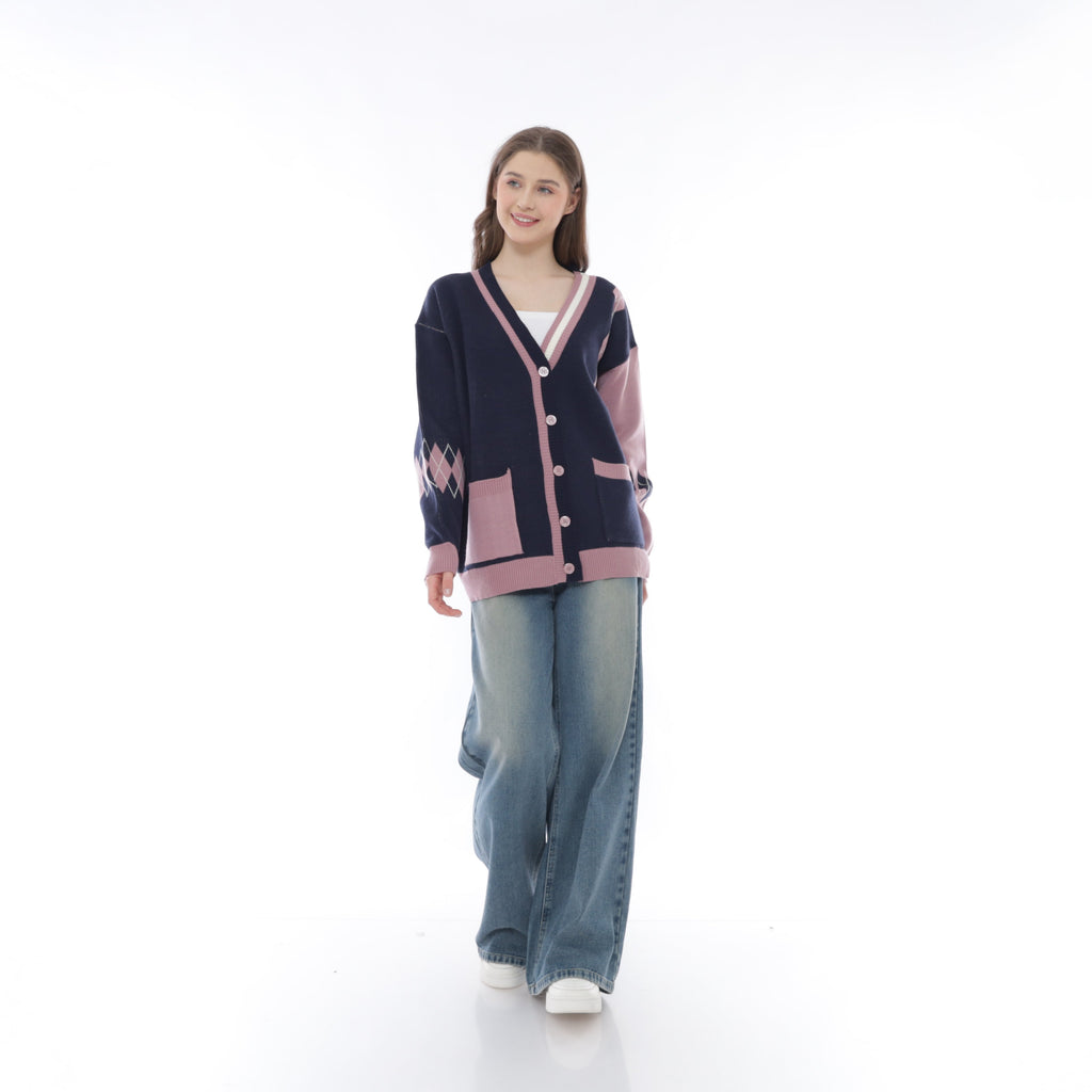 Yancy Oversize Argyle Knit Cardigan