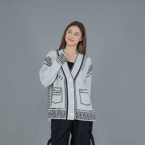 Arty Sketch Oversize Knit Cardigan